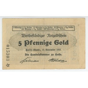 Germany - Weimar Republic Halle 5 Pfennige Gold 1923