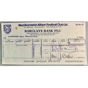 Great Britain West Bromwich Albion Football Club Ltd Check for £430.10 1989