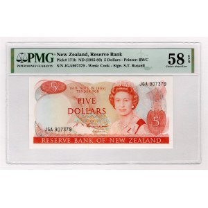 New Zealand 5 Dollars 1985 - 1989 (ND) PMG 58 EPQ