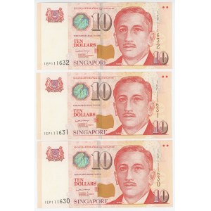 Singapore 3 x 10 Dollars 2005 (ND) With Consecutive Numbers