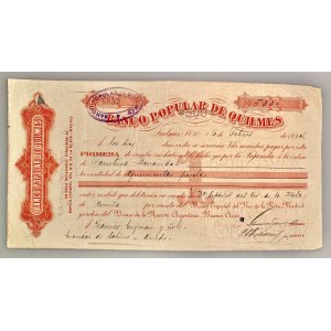Argentina Banco Popular del Quilmes Bill of Exchange for 500 Pesetas 1914