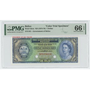 Belize 1 Dollar 1974 - 1976 (ND) Color Trial PMG 66 EPQ Gem UNC