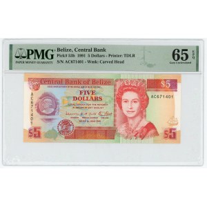 Belize 5 Dollars 1991 PMG 65 EPQ