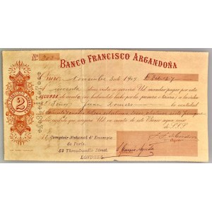 Bolivia Banco Francisco Agrandona Bill of Exchange for £84.3.7 Oruro 1909
