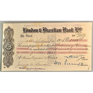 Brazil London & Brazilian Bank Ltd Sao Paulo Check for 1148.74 Pesetas 1926