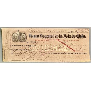 Cuba Banco Espanol de la Isla de Cuba Bill of Exchange for 500 Pesetas 1914