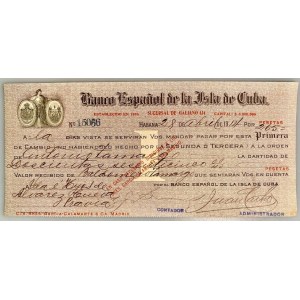 Cuba Banco Espanol de la Isla de Cuba Habana Bill of Exchange for 265 Pesetas 1914