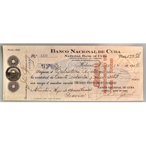 Cuba Banco Nacional de Cuba Cheque 1916
