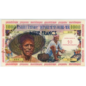 French Antilles 10 Nouveaux Francs on 1000 Francs 1961 (ND) Specimen