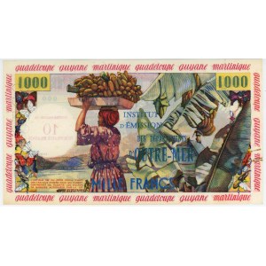 French Antilles 10 Nouveaux Francs on 1000 Francs 1961 (ND) Specimen