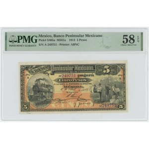 Mexico 5 Pesos 1914 PMG 58 EPQ
