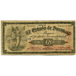 Mexico Estado de Durango 5 Pesos 1914 Estado de Durango