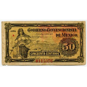 Mexico Gobierno Convencionista de Mexico, Toluca 50 Centavos 1915 Gobierno Convencionista de Mexico, Toluca