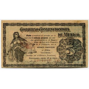 Mexico Gobierno Convencionista de Mexico, Cuernavaca 5 Pesos 1915 Gobierno Convencionista de Mexico, Cuernavaca