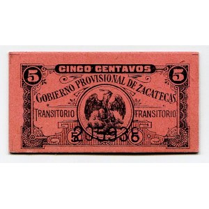 Mexico Gobierno Provisional de Zacatecas 5 Centavos 1915 Gobierno Provisional de Zacatecas