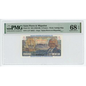 Saint Pierre & Miquelon 5 Francs 1950 - 1960 (ND) PMG 68 EPQ