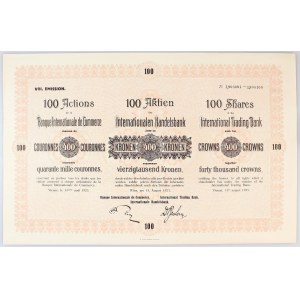 Austria Share of International Trading Bank for 4000 Kronen 1923