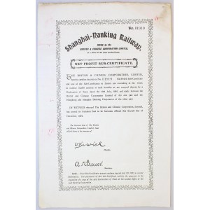 China Net Profit Sub-Certificate of Shanghai-Nanking Railway 1904