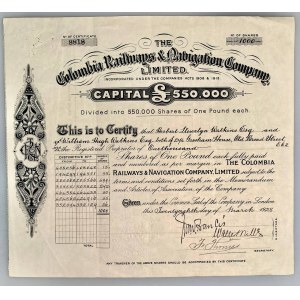 Colombia Colombia Railway and Navigation Company 1000 Shares of £1 Each 1928