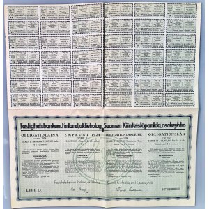 Finland Suomen Kiinteistöpankki OY 4.5 % Bond for 500 Finish Marks Litt D 1924