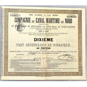 France Share of Compagnie Du Canal Maritime Du Nord for 20£ or 505 Francs 1892