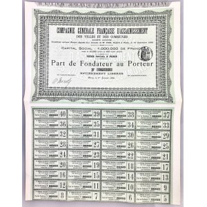 France Share of Compagne Générale Francaise D´Assainissement Des Villes & Communes for 100 Francs 1896