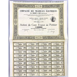 France Share of Compagnie Des Traways Électriques De Limoges À Aixe for 250 Francs 1899