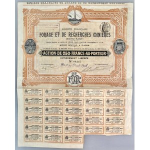 France Societe Francaise de Forage et de Recherches Miniers (Brevete Raky) Share for 250 Francs 1906
