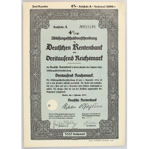 Germany - Third Reich Bond 4% of Deutschen Rentenbank for 3000 Reichsmark 1935