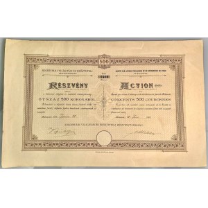 Hungary Romania Kolozvari Vilagitasi es Eroatviteli Rt; Share of 500 Korona 1898