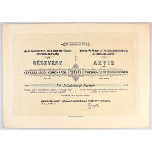 Hungary Share of Petroleum Company Marosvasarhelyer for 200 Kronen 1918