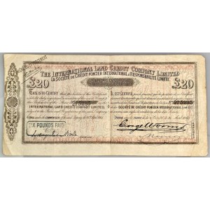 Israel Palestine International Land Credit Co Ltd Share for 20 Pounds / 500 Francs 1864