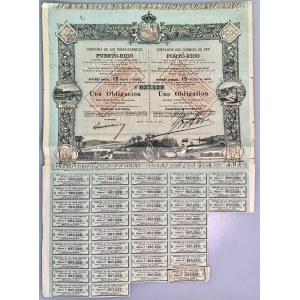 Puerto Rico Compania de Ferrocarriles de Puerto Rico Obligacion de 500 Pesetas 1888