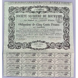 Romania Societe Sucriere de Roumanie Obligation de 500 Francs 1876
