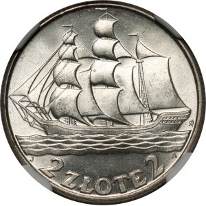 II RP, 2 Zloty 1936, Warschau, Segelschiff