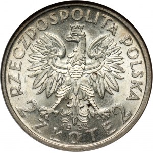 II RP, 2 Zloty 1933, Warschau, Kopf einer Frau