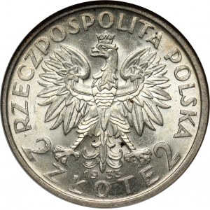 II RP, 2 zloté 1933, Varšava, hlava ženy