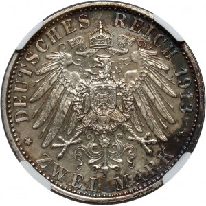 Deutschland, Preußen, Wilhelm II, 2 Mark 1913 A, Berlin, 25. Jahrestag der Herrschaft, Spiegelmarke (Proof)