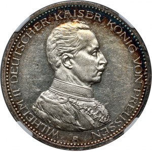 Nemecko, Prusko, Wilhelm II, 5 mariek 1913 A, Berlín, 25. výročie vlády, zrkadlová známka (proof)