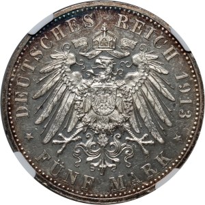 Germany, Prussia, Wilhelm II, 5 Mark 1913 A, Berlin, 25th Anniversary of the Reign, PROOF