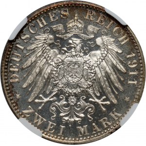 Nemecko, Bavorsko, Otto, 2 marky 1911 D, Mníchov, 90. narodeniny Luitpolda, zrkadlová známka (PROOF)