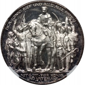 Nemecko, Prusko, Wilhelm II, 2 marky 1913 A, Berlín, 100. výročie bitky pri Lipsku, zrkadlová známka (proof)