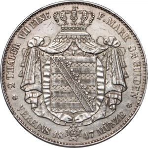 Germany, Saxony, Friedrich August II, 2 Thaler 1847 F, Stuttgart