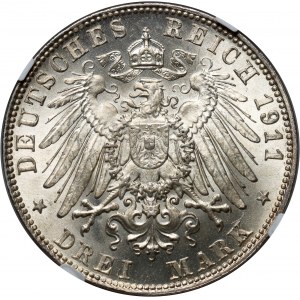 Germany, Bavaria, Luitpold, 3 Mark 1911 D, Munich, Luitpold 90th Birthday