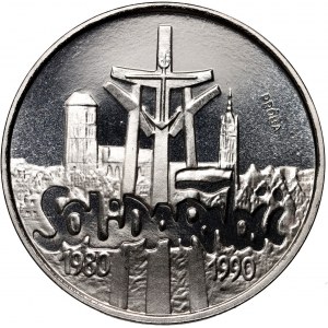 III RP, 100000 złotych 1990, Solidarność, PRÓBA, Nikiel, 32 mm
