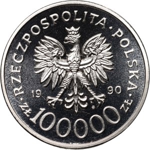 III RP, 100000 złotych 1990, Solidarność, PRÓBA, Nikiel, 32 mm