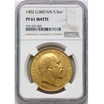 Great Britain, Edward VII, 5 Pounds 1902, London, Matte Proof
