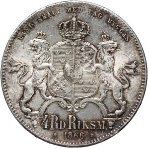 Sweden, Charles XVI, 4 Riksdaler 1866 ST, Stockholm