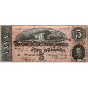 Confederate States of America, Richmond, 5 Dollars 17.02.1864, series D