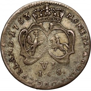 Courland, Ernest Jan Biron, sixpence 1763 ICS, Mitawa